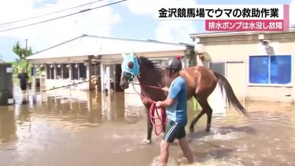 金沢の大雨で金沢競馬場の競走馬600頭が取り残される 排水ポンプ