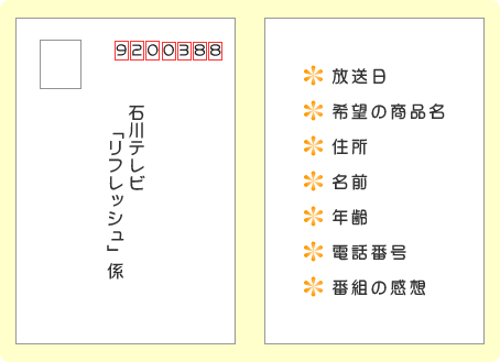 番組内でご紹介したプレゼントのご応募方法 リフレッシュ 番組内でご紹介したプレゼントのご応募方法 リフレッシュ